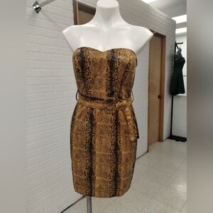 Elegant Strapless Snake Print Dress